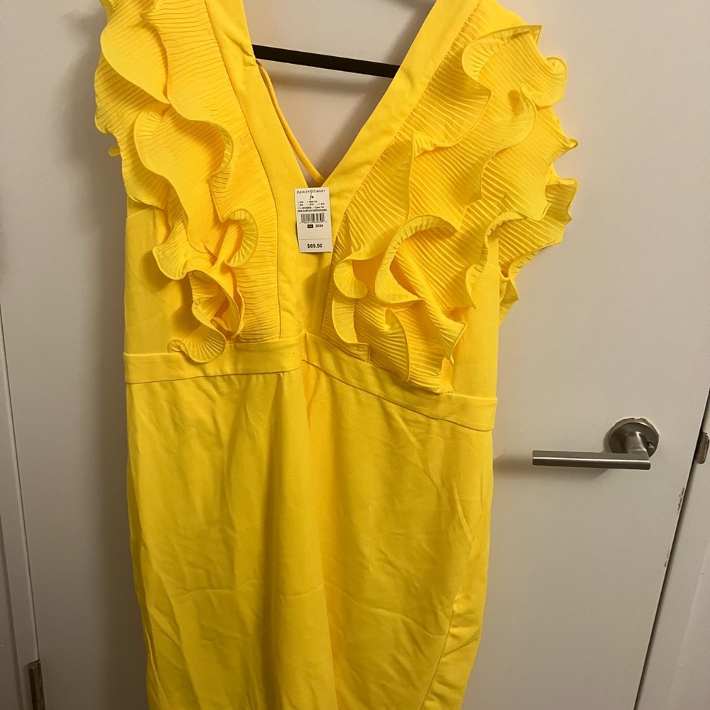 Ashley Stewart Yellow Ruffled Sundress V-Neck